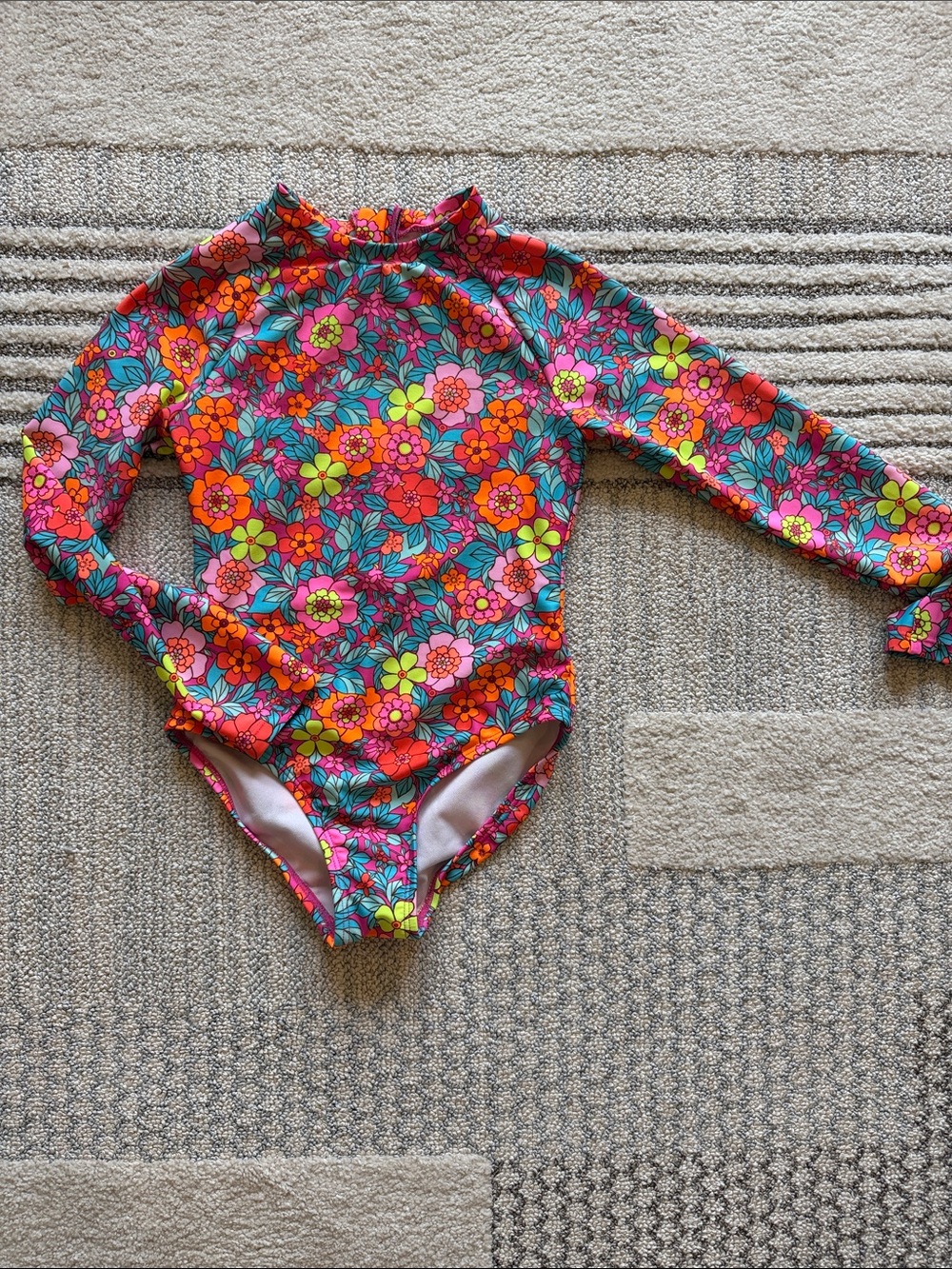 Cat & Jack Floral Long-Sleeve Rashguard in Pink, Orange, Yellow, Teal